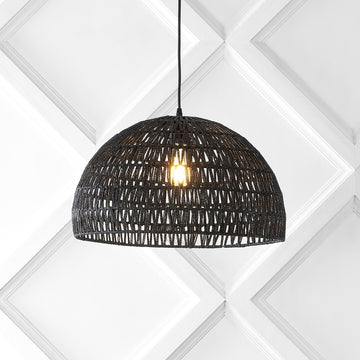 Campana 20" Bohemian Modern Woven Rattan/Iron LED Pendant